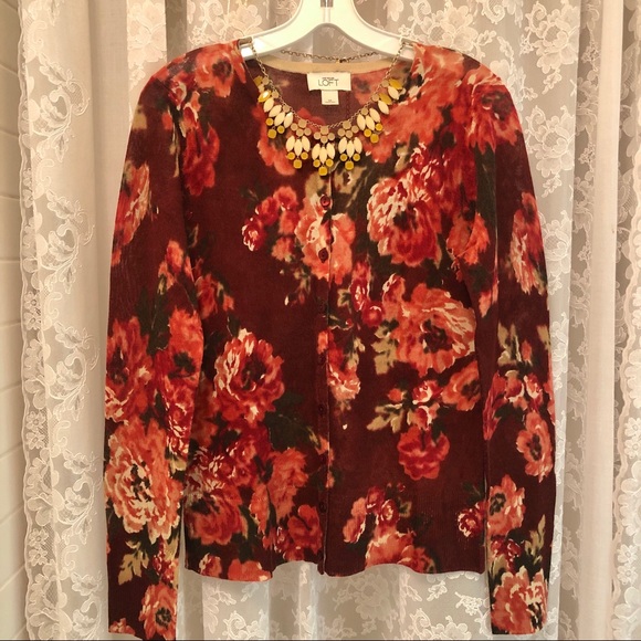 ANN TAYLOR LOFT * NWOT Rust Rose Floral Cardigan - Picture 5 of 8